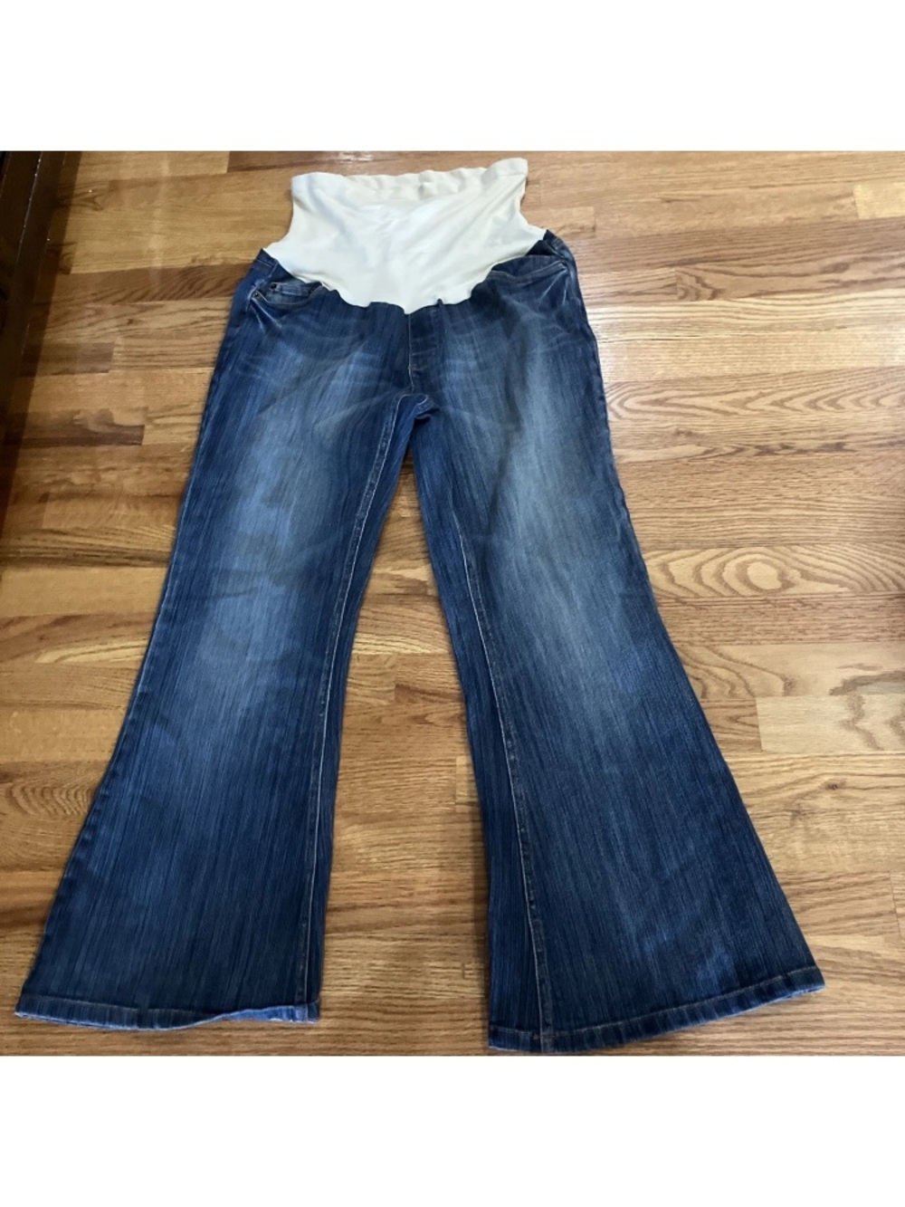 Motherhood Maternity Blue Flare Jeans with Cream Panel